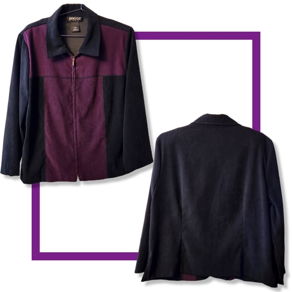 💜 Vtg 90s Briggs Color Block Jacket | Black & Plum | 14P 🧥 - Picture 2 of 4